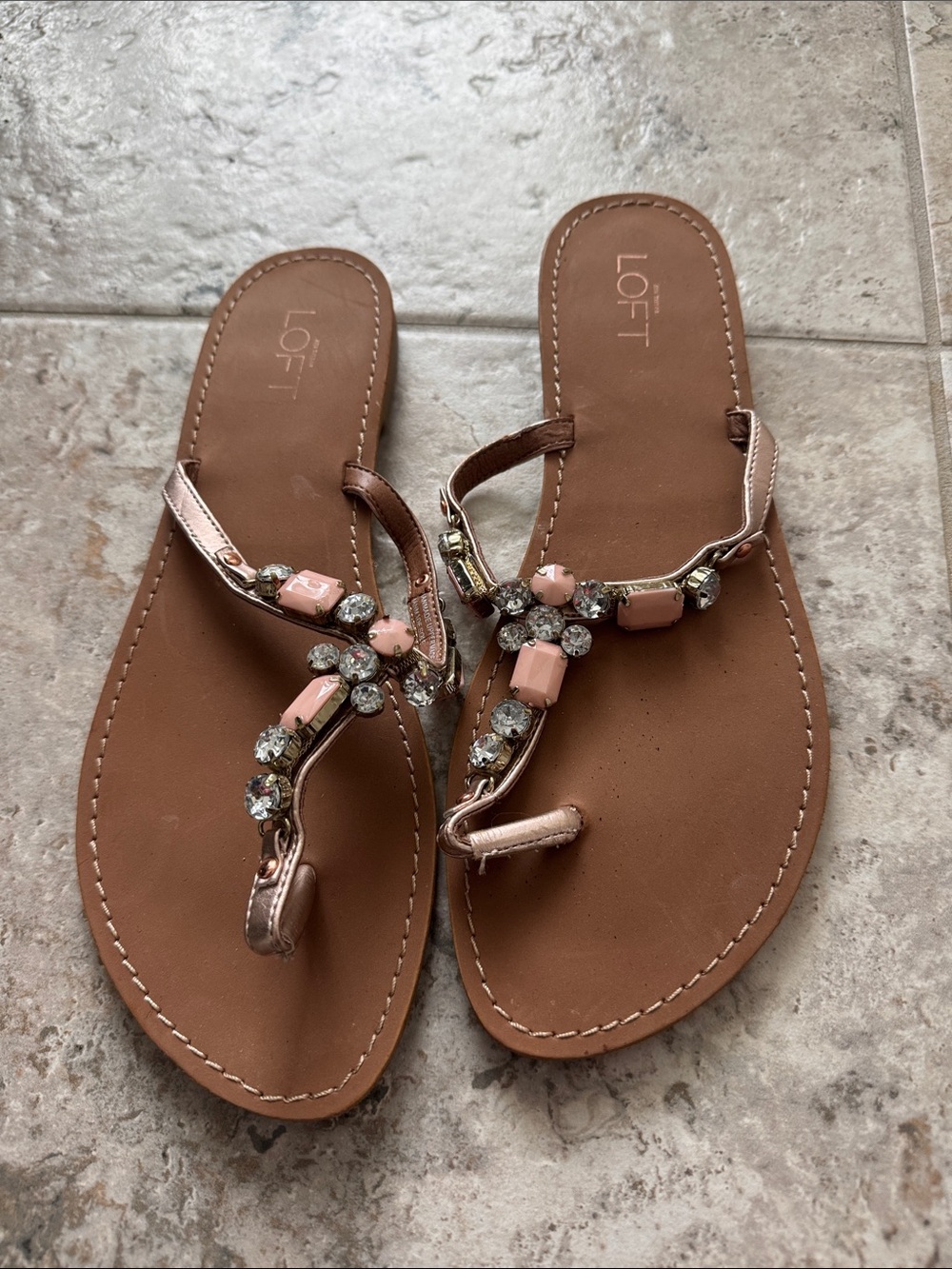 LOFT Rose Jeweled T-Strap Sandals